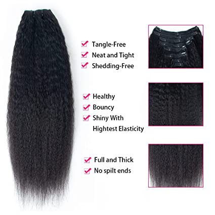 Brazilian Virgin Human Hair Extensions Clip in : Kinky Straight