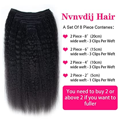 Brazilian Virgin Human Hair Extensions Clip in : Kinky Straight