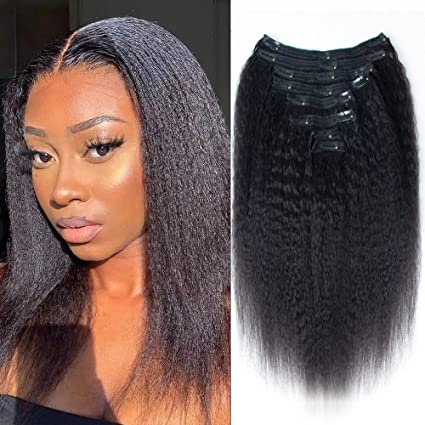 Brazilian Virgin Human Hair Extensions Clip in : Kinky Straight