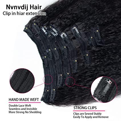 Brazilian Virgin Human Hair Extensions Clip in : Kinky Straight