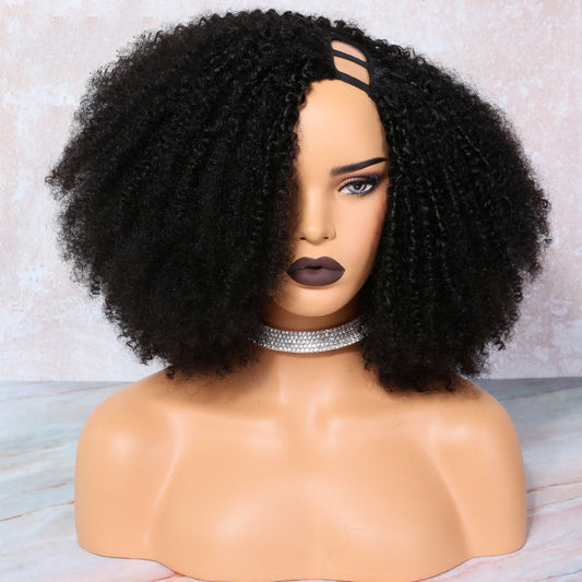 U Part Human Hair Afro Kinky Curly Wig