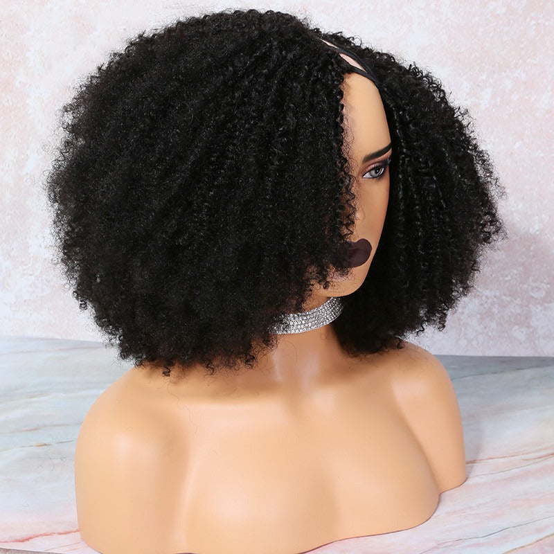 U Part Human Hair Afro Kinky Curly Wig