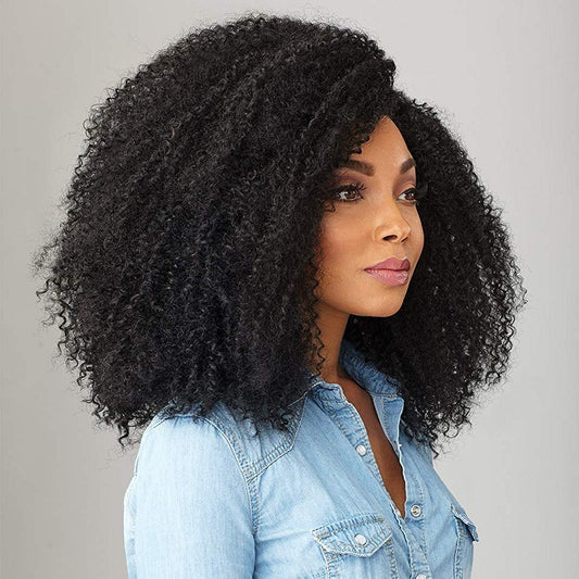 U Part Human Hair Afro Kinky Curly Wig